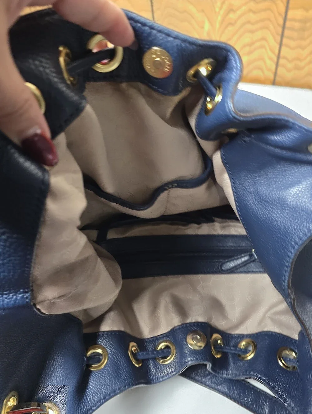 Michael Kors Navy Leather Tassel Shoulder Bag